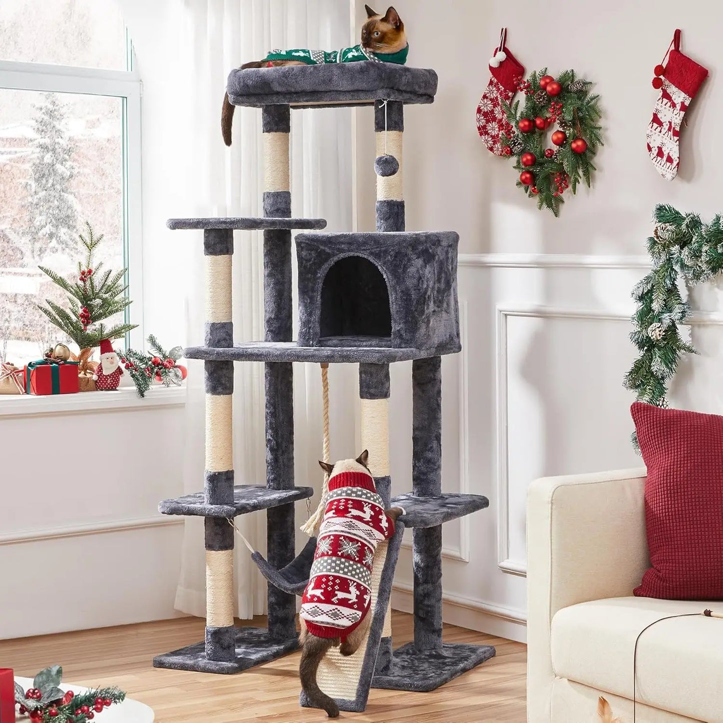 Multi-Level Cat Tree with Scratching Posts Condo Hammock Play Platform