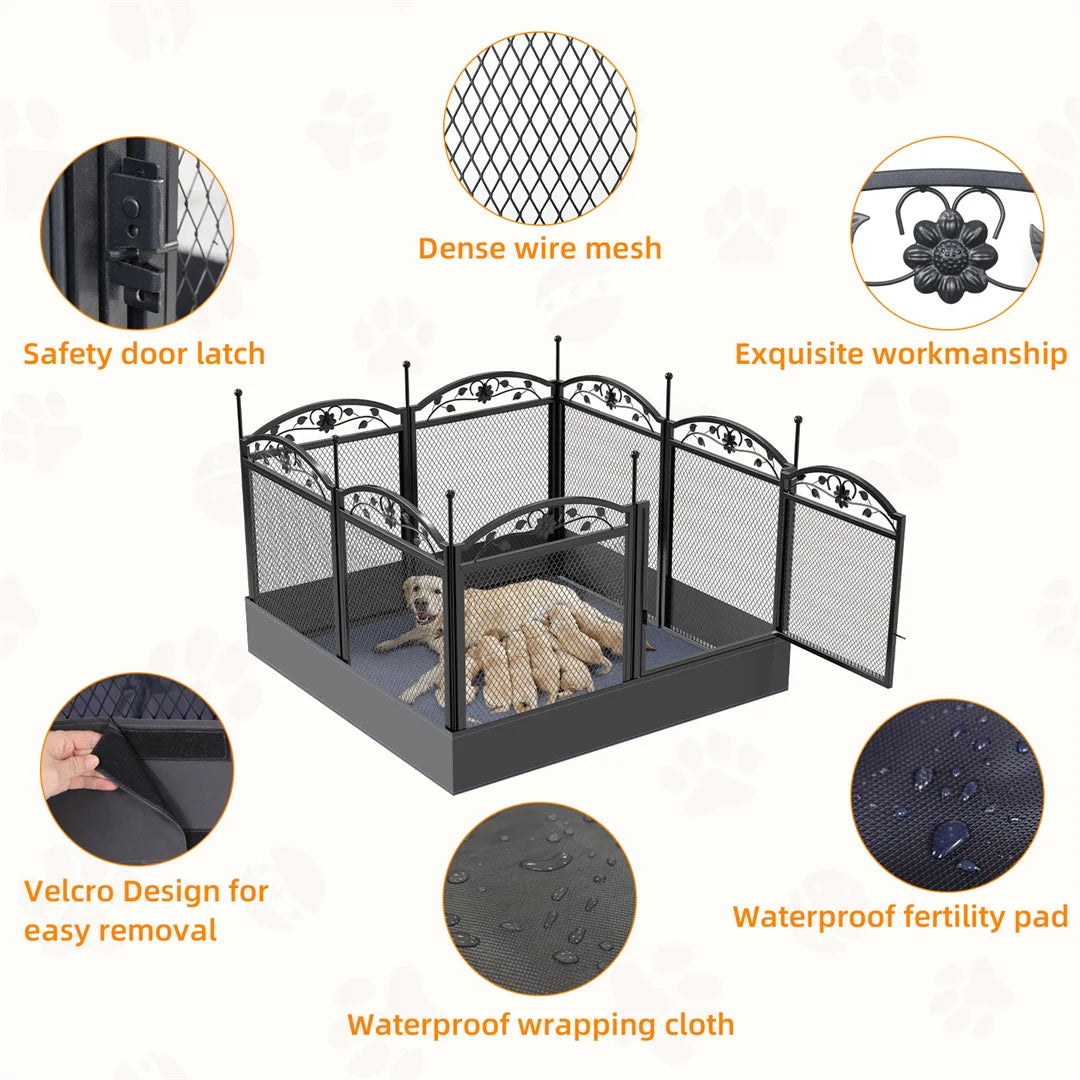 BINGOPAW Heavy Duty Dog Playpen With Waterproof Pad Indoor Outdoor