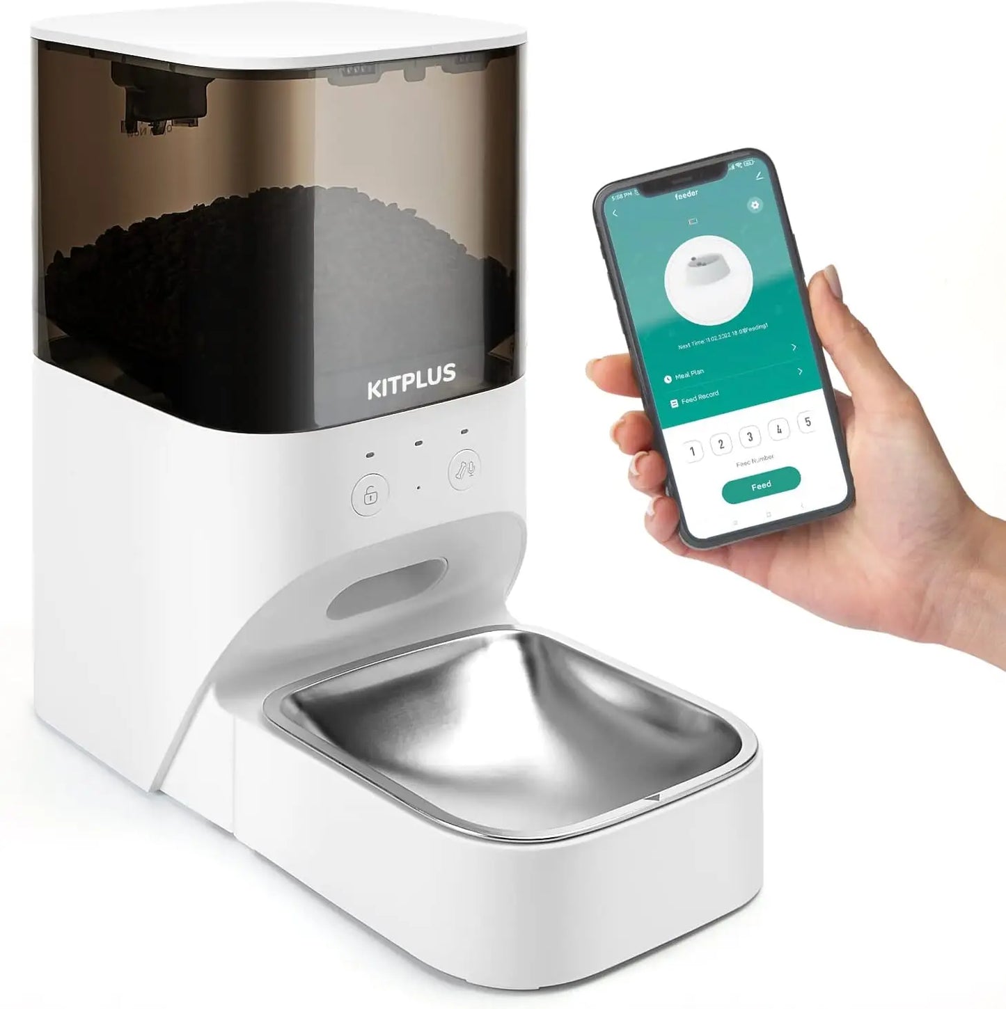 Automatic Cat Feeder, Timed Cat Feeder with APP Control, Dog Food Dispenser with Lock Lid, 30S Voice Recorder, 4L Pet Feeder