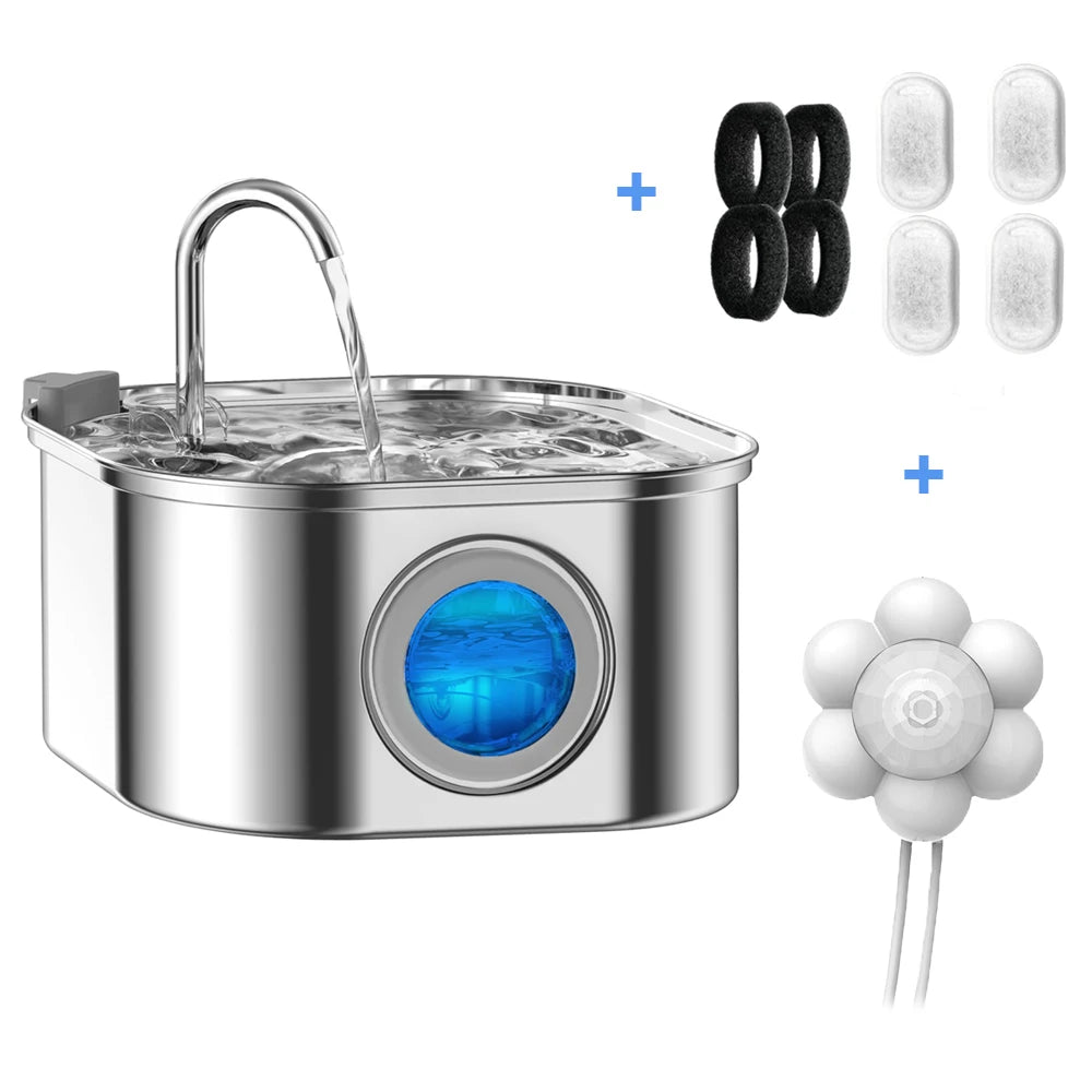 Stainless Steel Pet Water Feeder With Visual Window Dispenser
