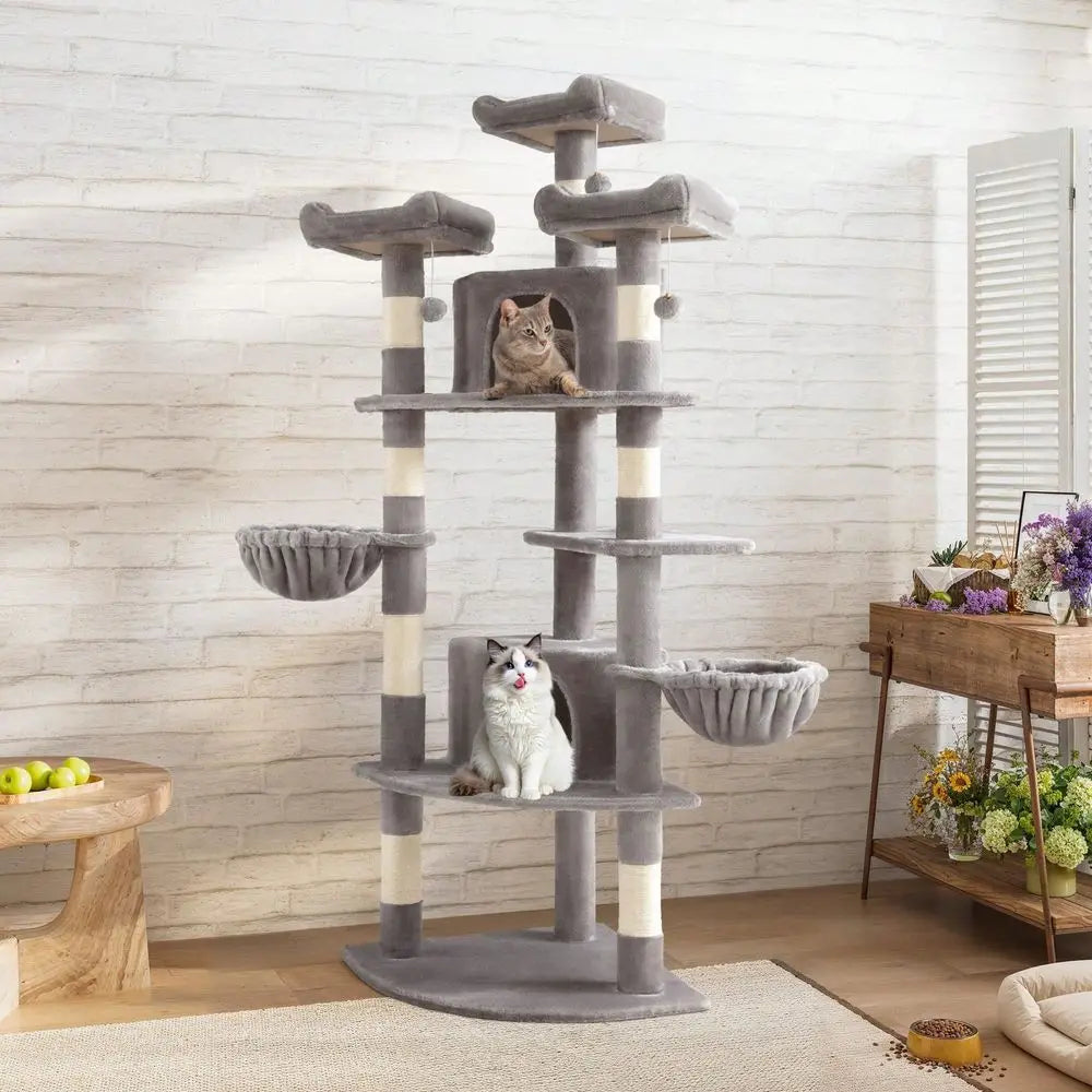 Three-Tier Wood Cat Tree For Indoor Space Saving And Comfort