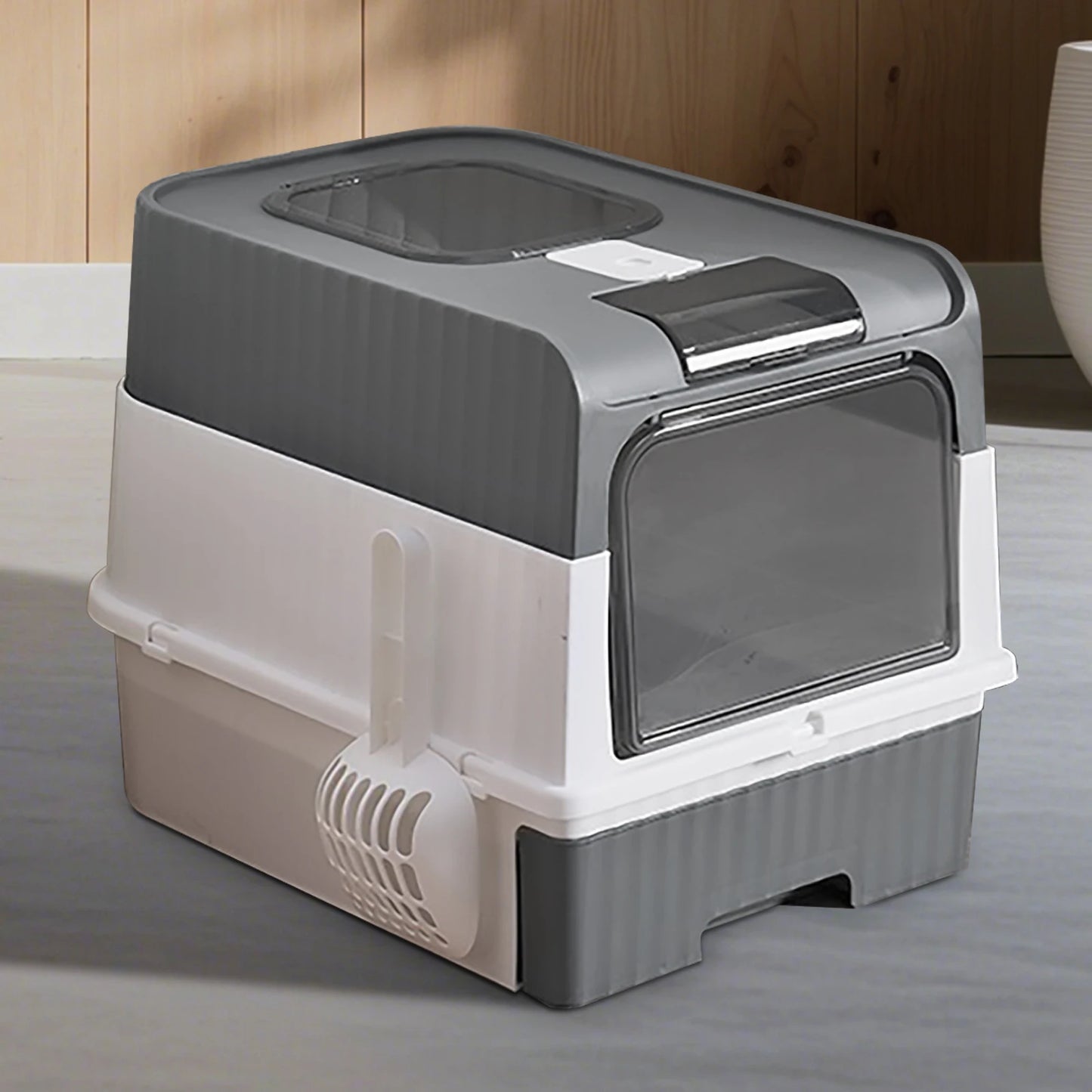 Enclosed Cat Litter Box Extra Large Anti Odor Anti Spill With Transparent Door Covered Cat Toilet Pet Cleaning Products For Cats