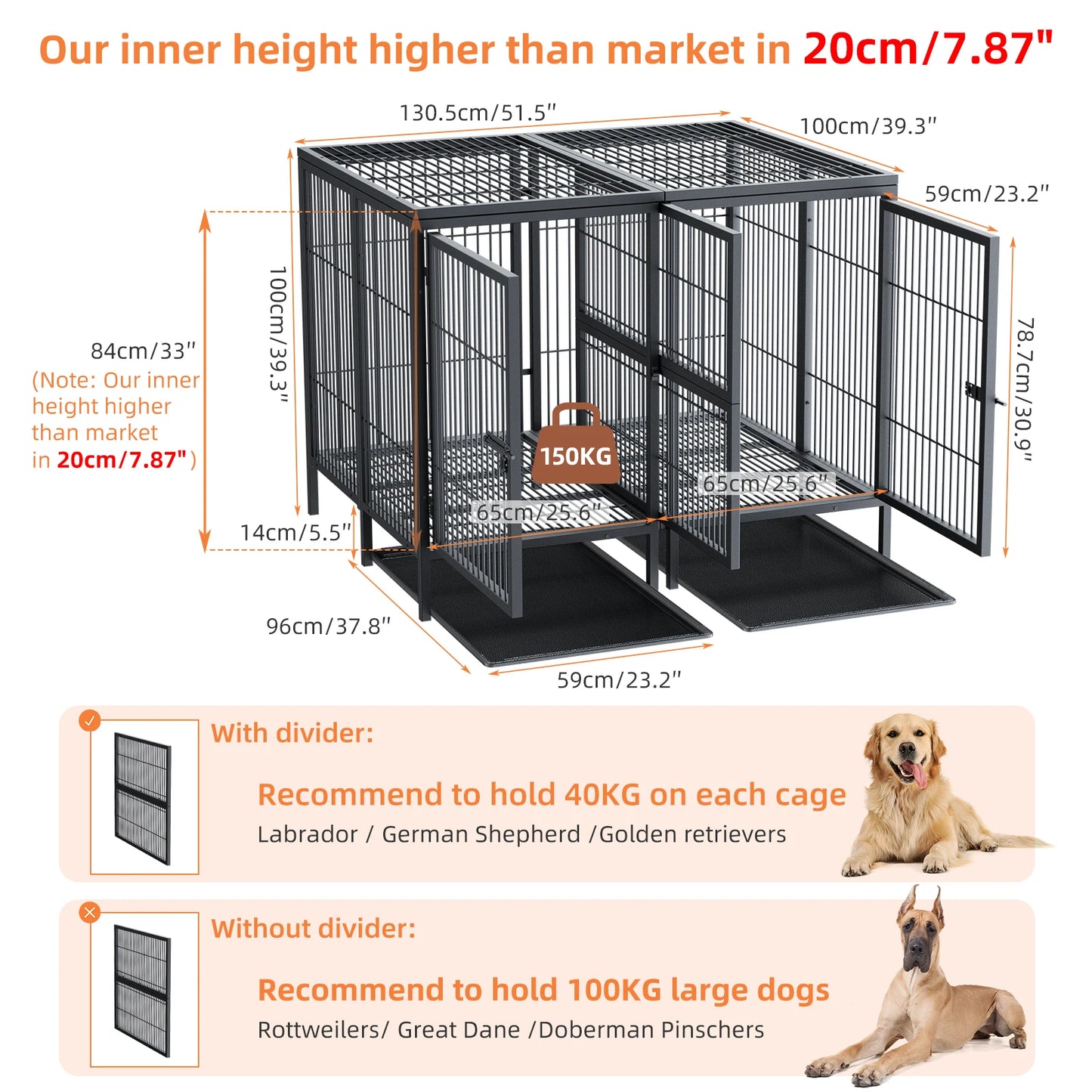 BINGOPAW Metal Pet Playpen Kennel Cage With Removable Trays