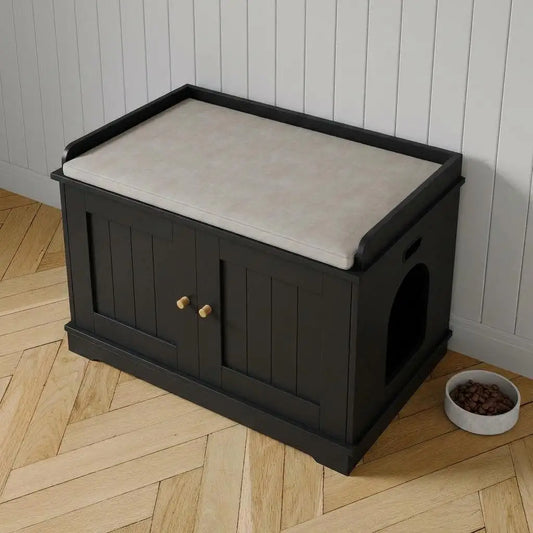 HiMISS Modern Barn Door Cat Litter Box Enclosure Cabinet