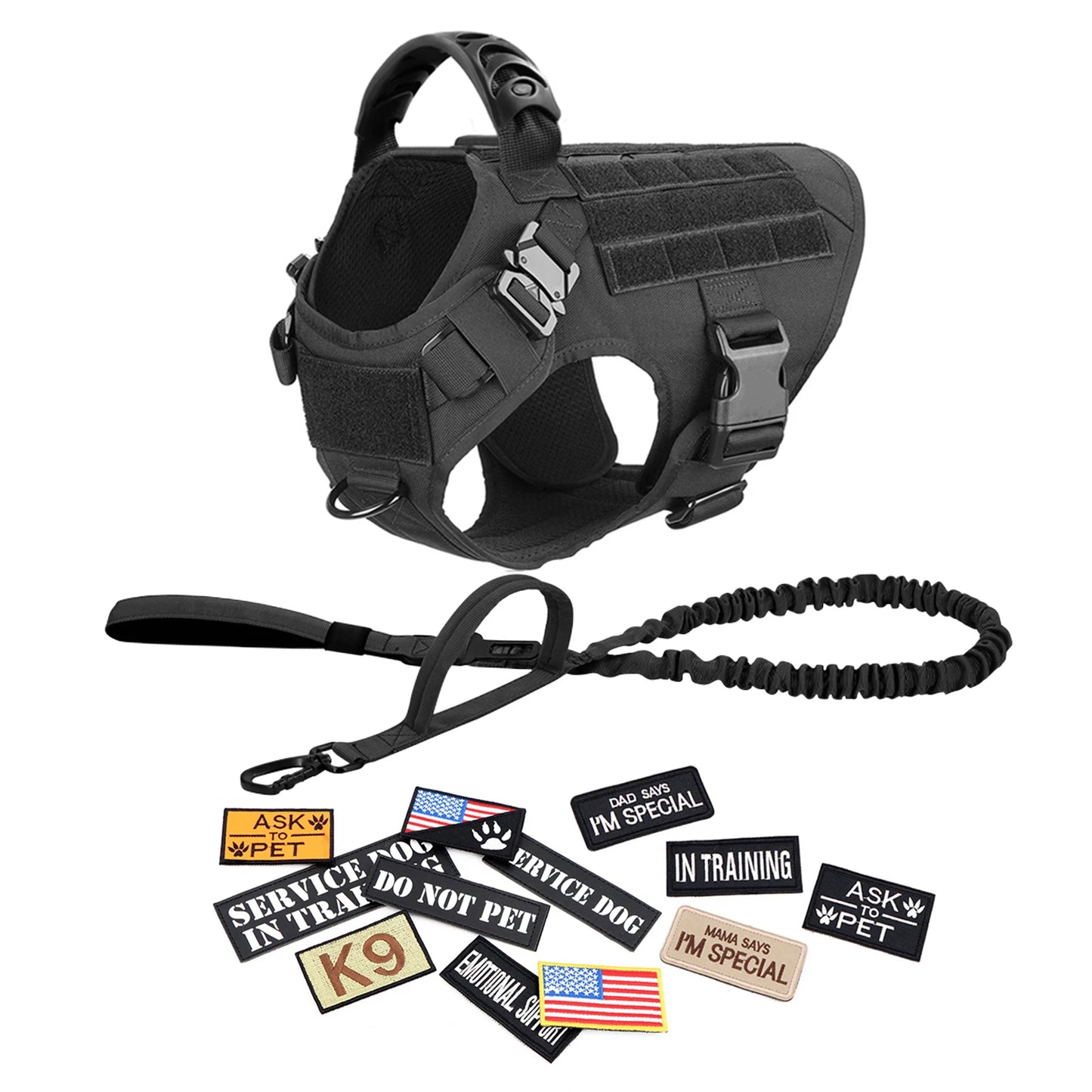 PETRAVELCN Military Dog Harness Vest With Leash And Patches Set