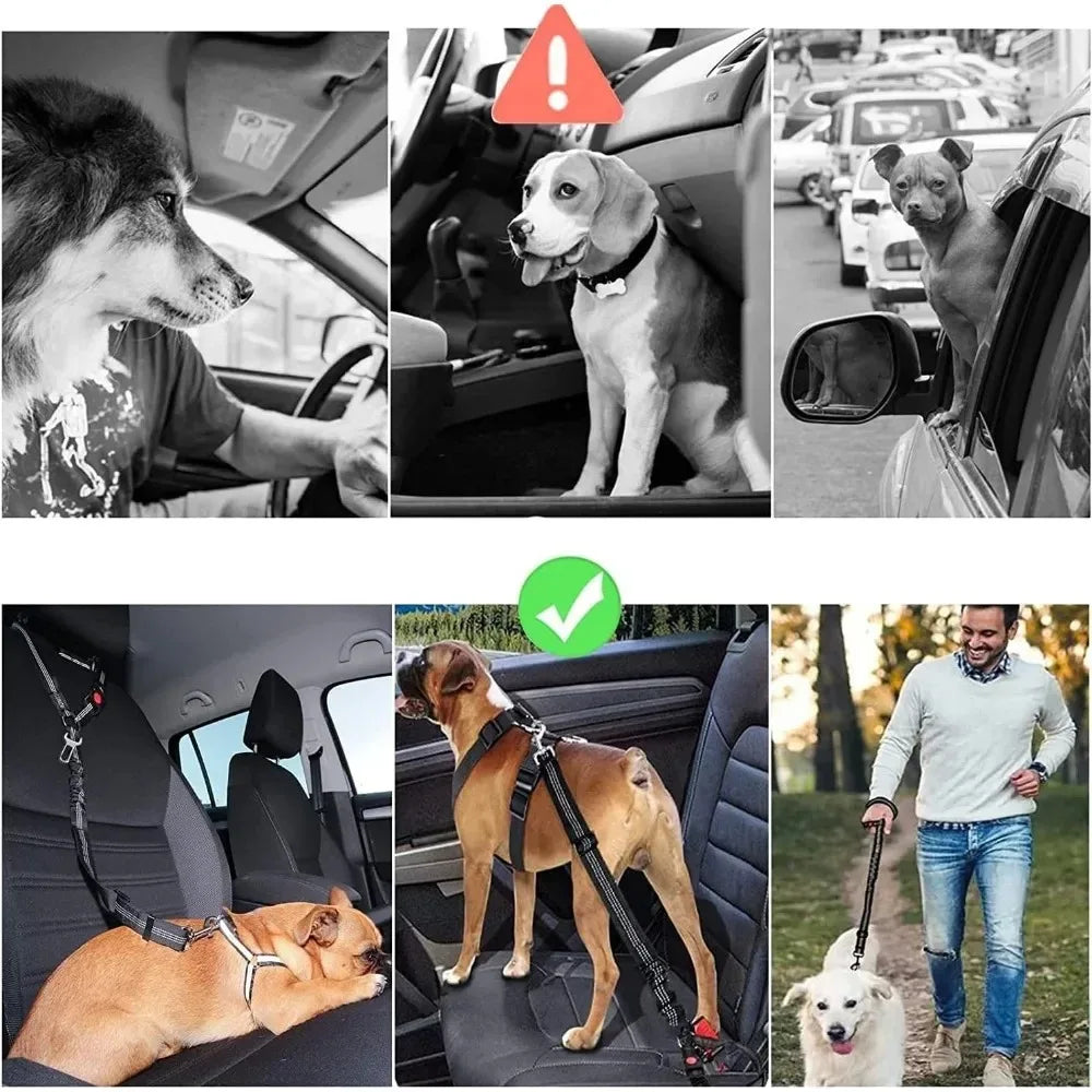 2-In-1 Dog Car Seatbelt Restraint Reflective Safety Belt