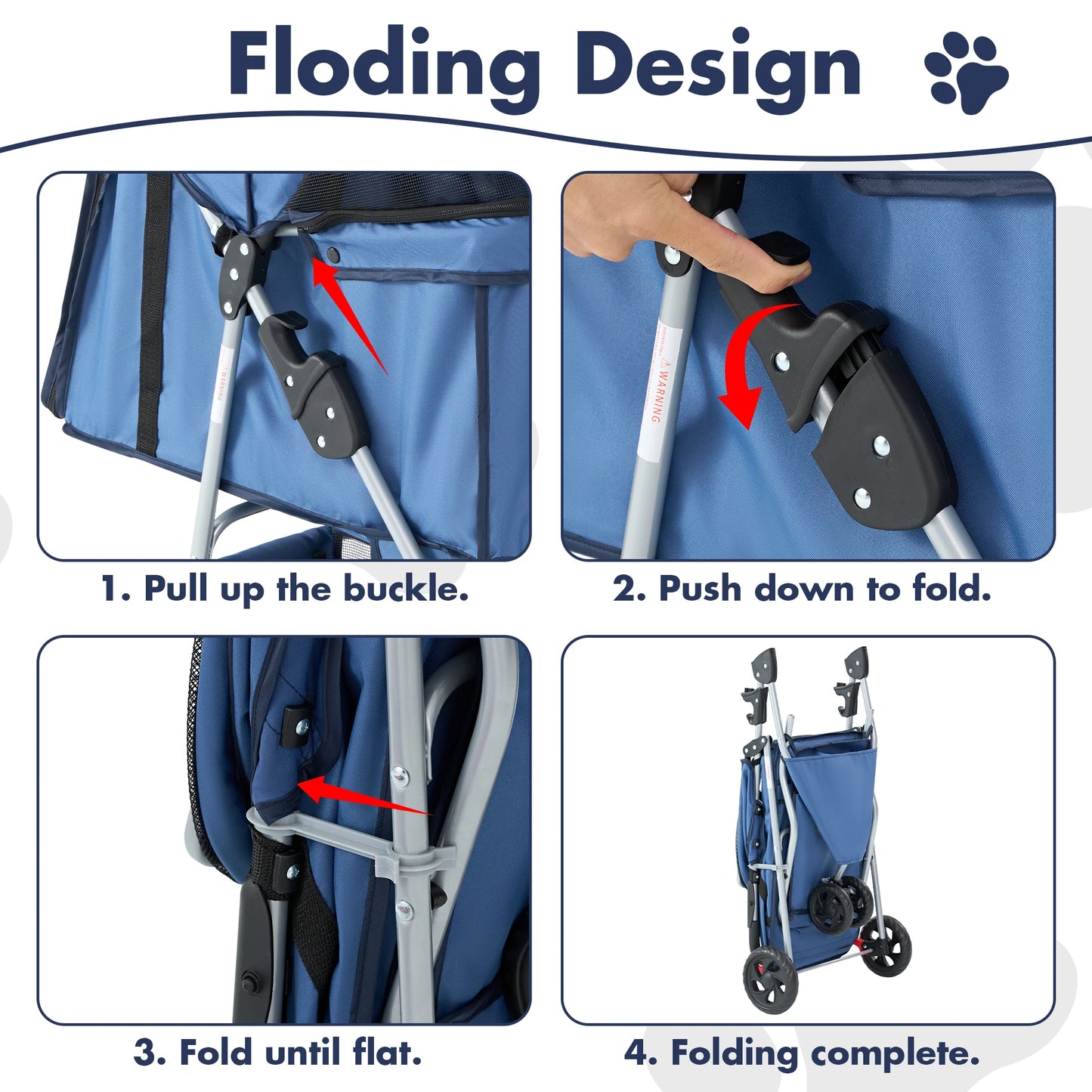 3 Wheel Foldable Pet Stroller For Small Dogs And Cats With Mesh Cup Holder