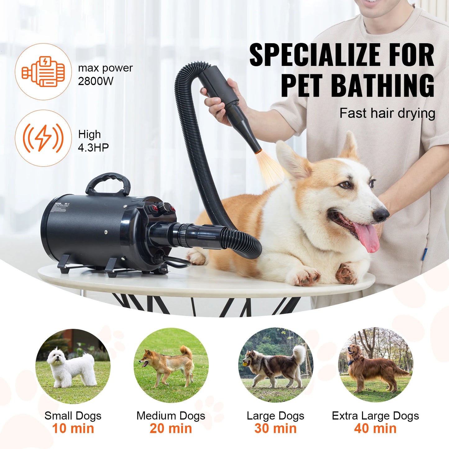 SucceBuy Dog Dryer 2000W Pet Grooming Adjustable Temperature