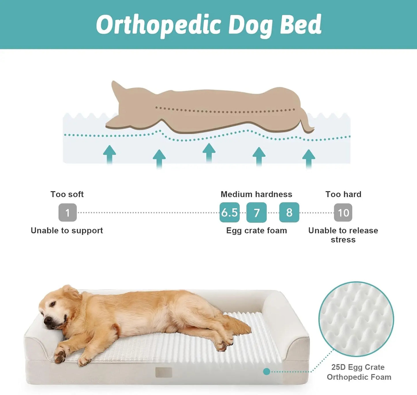 Orthopedic Dog Bed for Large Dogs, XL U-Shaped Sofa with Waterproof Lining, Egg Crate Foam Support Up to 100 lbs, Beige