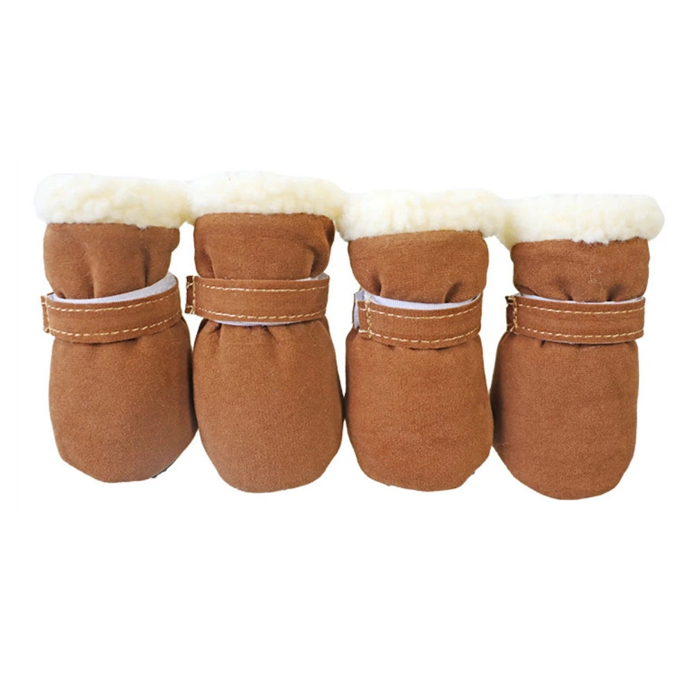 NONECN Plush Dog Boots 4 Pack Warm Anti Slip Shoes