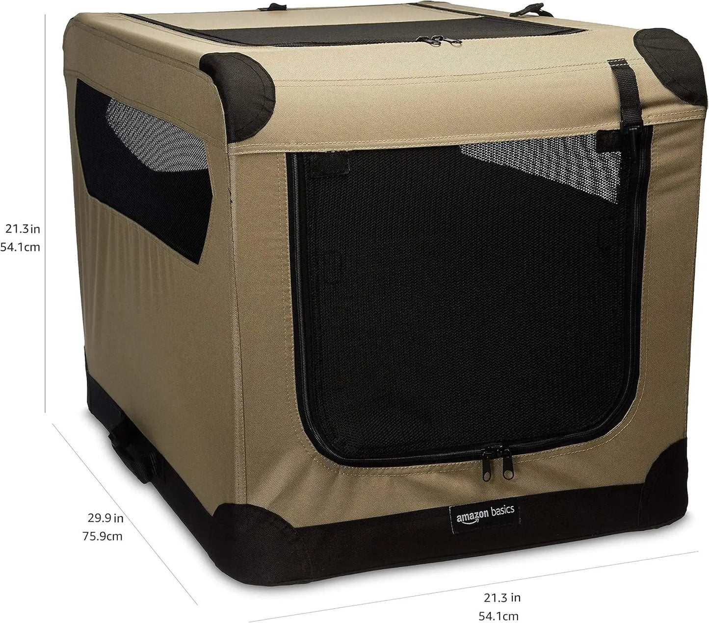 Portable Soft-Sided Dog Travel Crate, Medium Size (30x21x21 Inches), Tan - Easy Fold & Ventilation