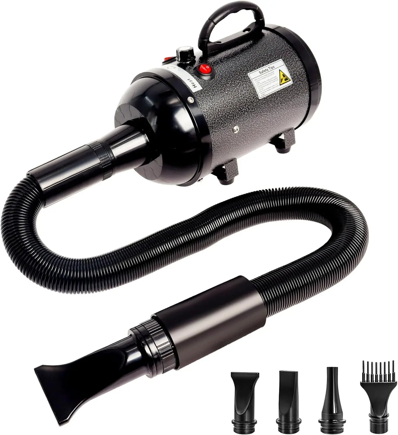 Professional High Velocity Dog Hair Dryer with Adjustable Speed, 4 Nozzles and 2 Temperature Settings for Pet Grooming