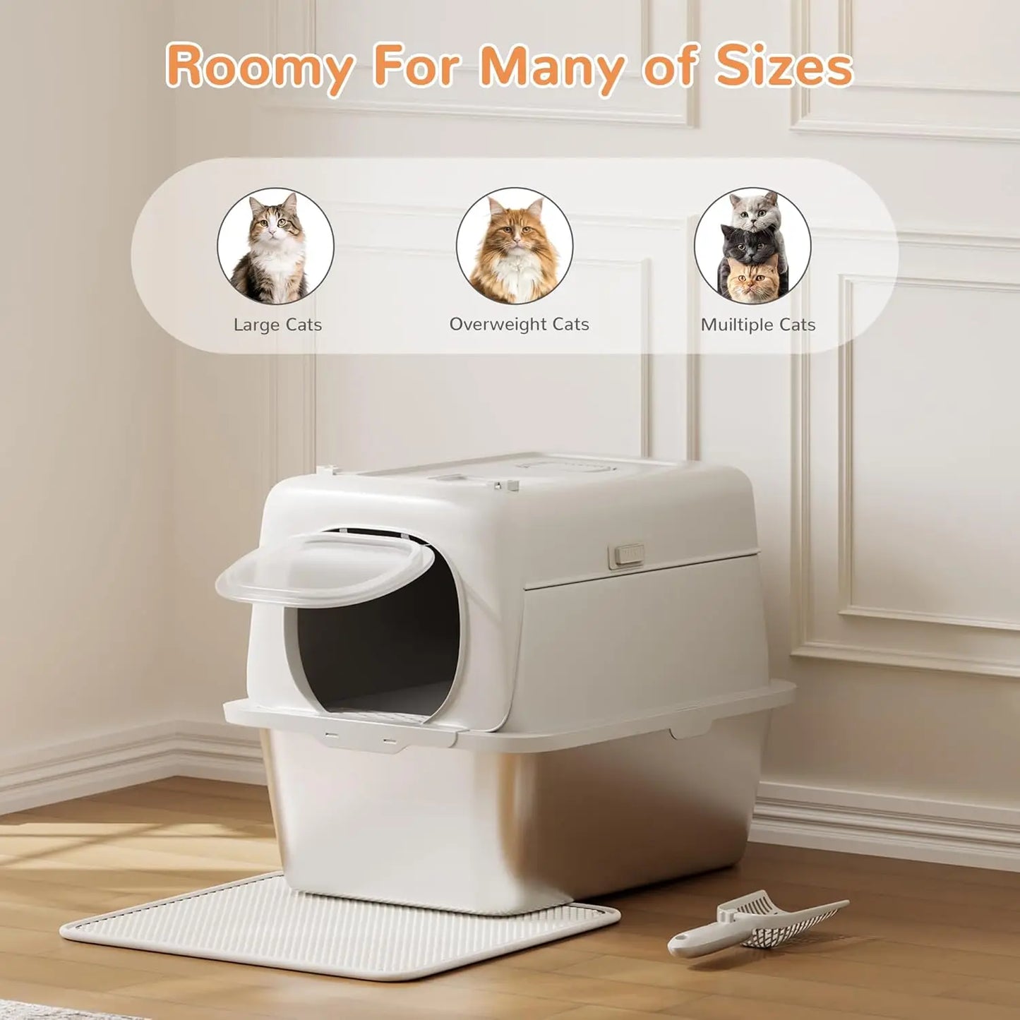 HiMISS Stainless Steel Litter Box Odor Free Anti Leakage
