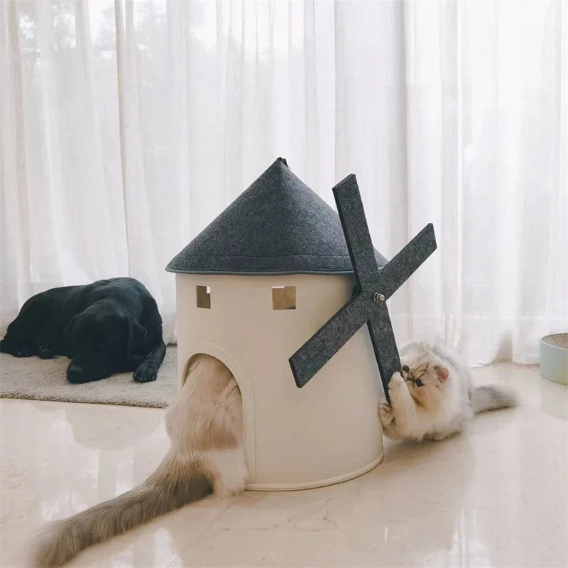 NONECN Windmill Cat House Bed Tower Enclosed Cat Home