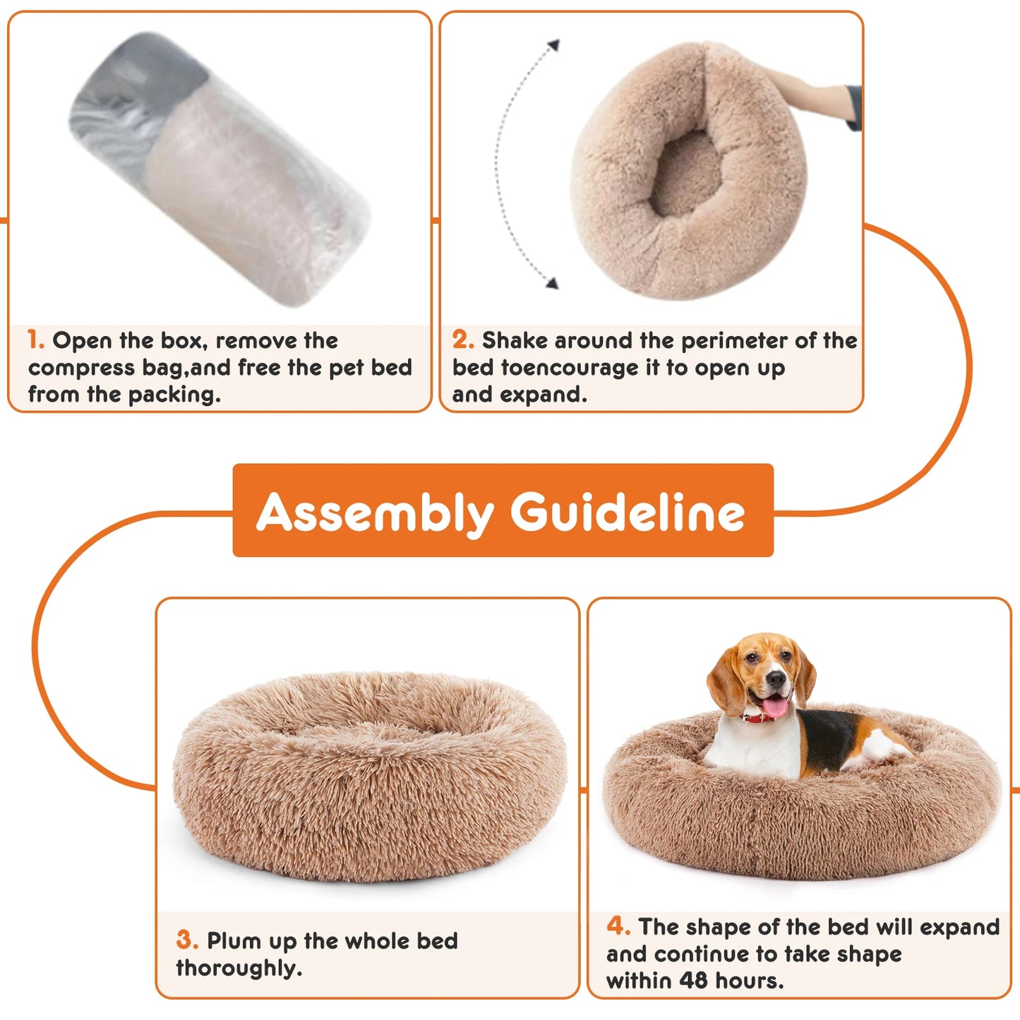 JHK Calming Washable Dog Bed Round Plush Faux Fur Cozy