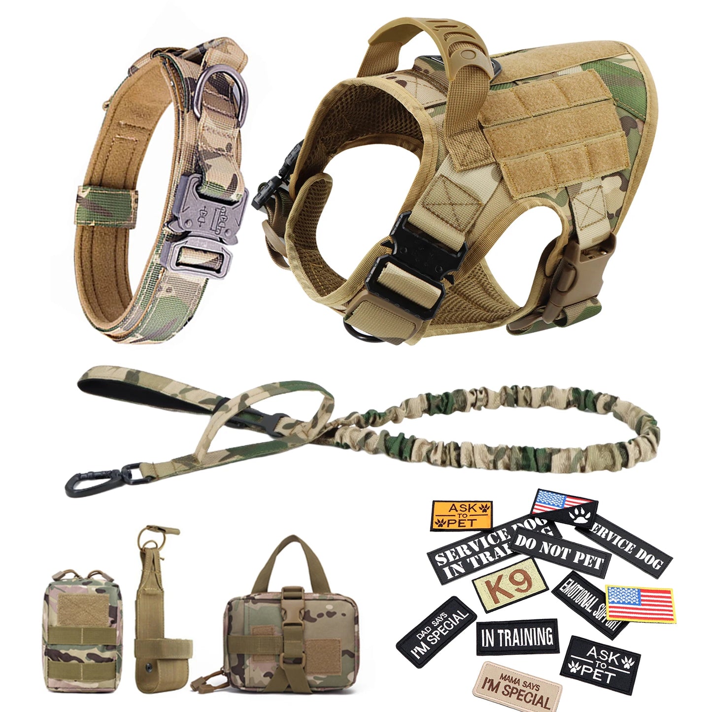 PETRAVELCN Military Dog Harness Vest Set for Malinois Training