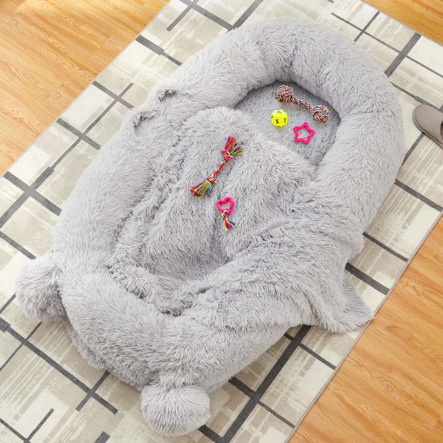 HiMISSCN Memory Foam Dog Bed With Storage Pockets And Blanket