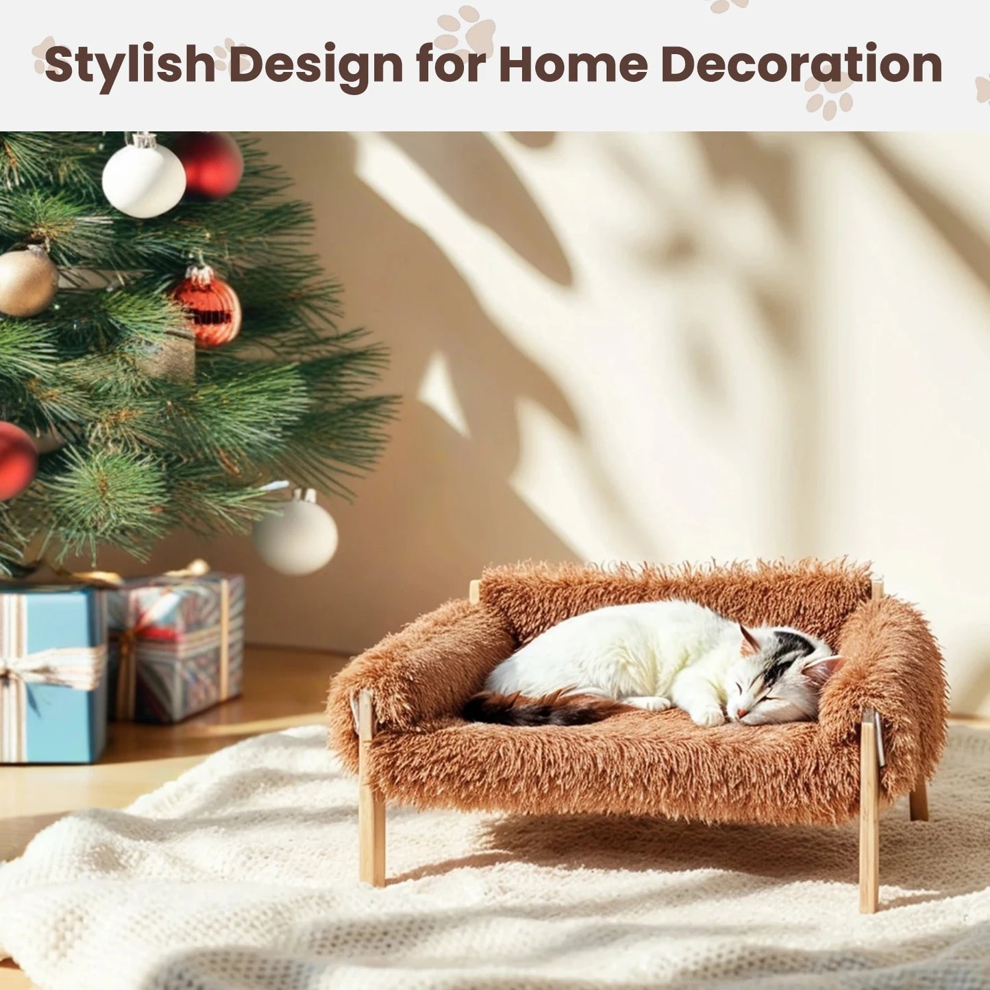 NONECN Wooden Raised Cat Sofa Bed For Indoor Cats