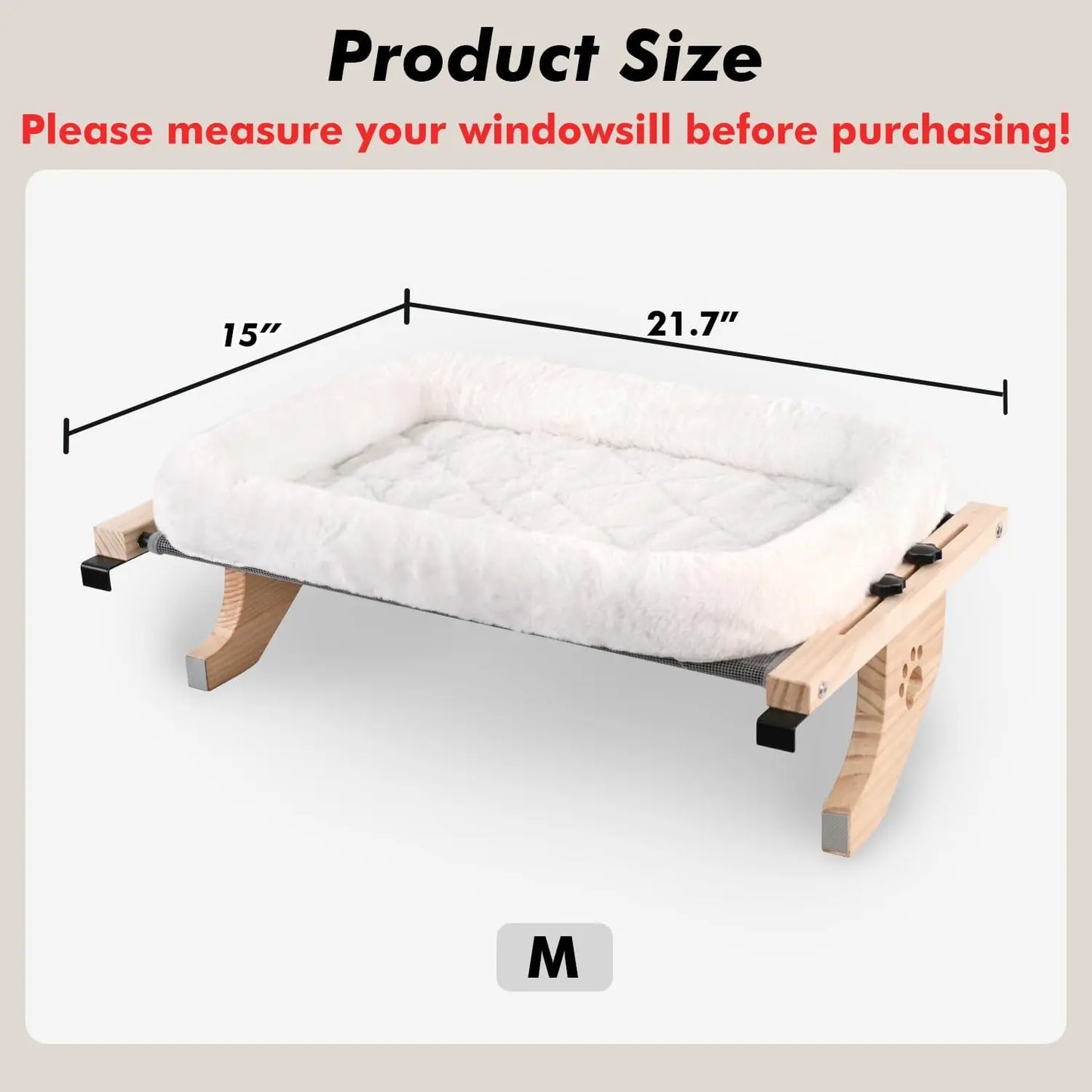 Sturdy Cat Window Perch with Cushion Bed Cover, Adjustable Wood & Metal Frame for Large Cats, Easy Installation