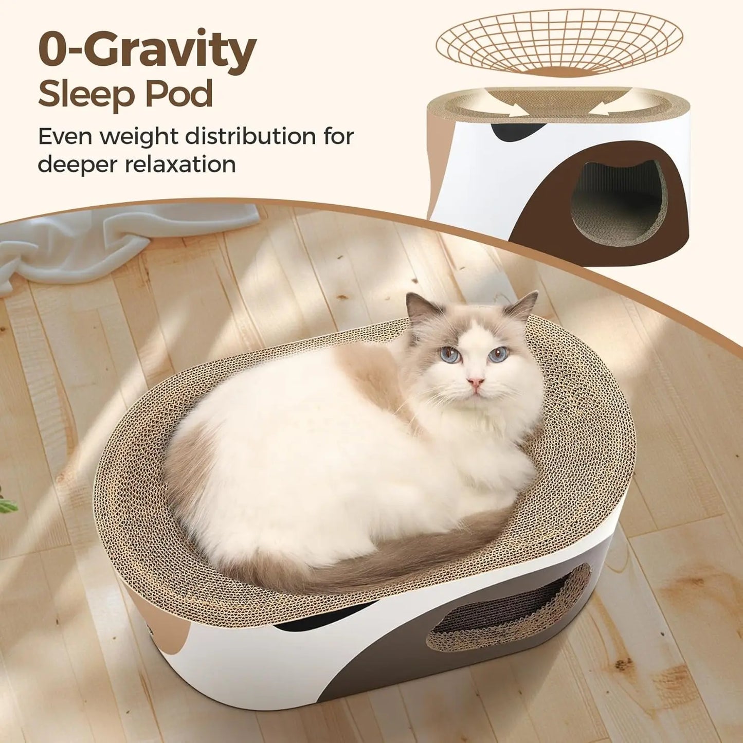 Large Corrugated Cardboard Cat Scratcher House with Holes, Scratching Lounge Bed for Indoor Cats and Rabbits
