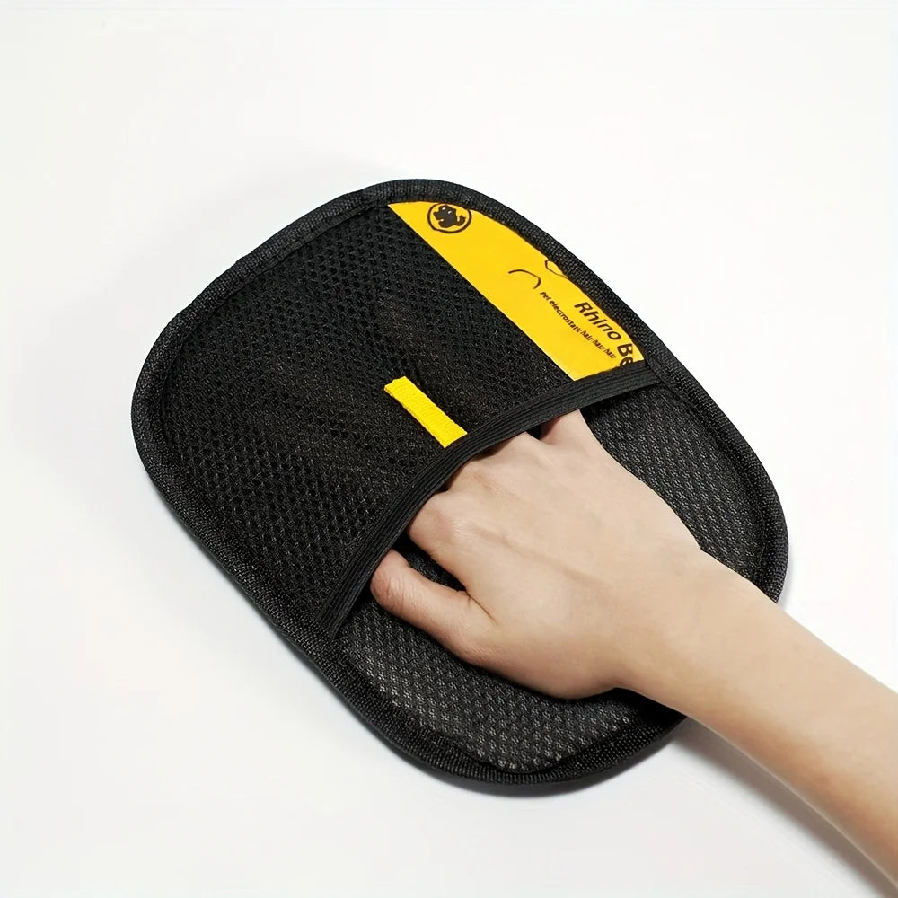 Cat Grooming Gloves Upgrade Edition Large Static Pet Hair Removal Black Polypropylene with Yellow Accents