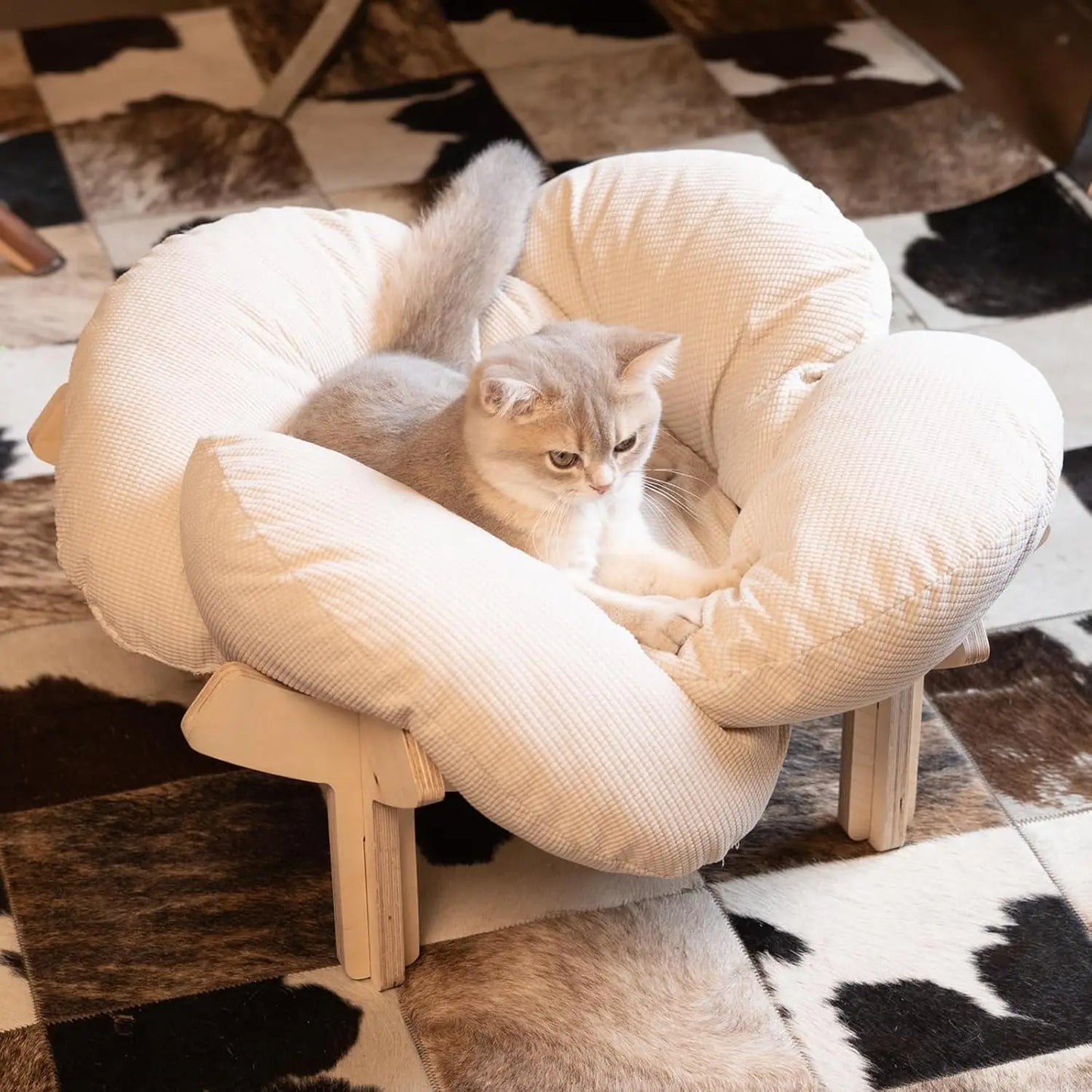 XMSJ Elevated Cat Bed Wooden Cushion Lounge Chair For Cats