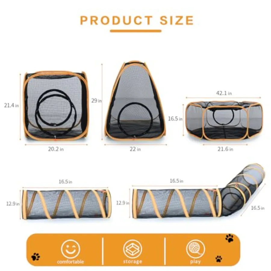 5 in 1 Outdoor Cat Tents with Tunnels for Outside - Cat Enclosures for Indoor Cats with 1 Cat Harness and Leash for Walking 1 C