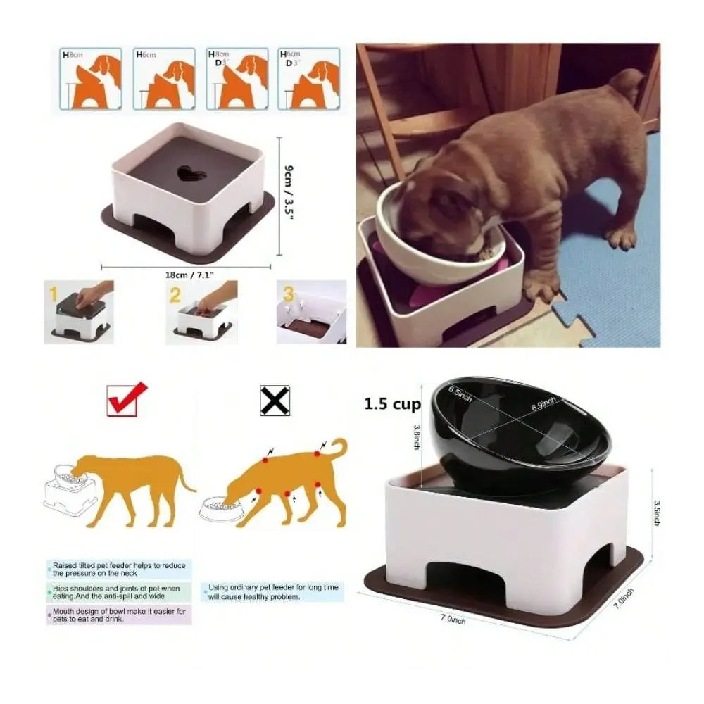 Bulldog Wide Mouth Tilted Anti Skid Dog Feeding Bowl