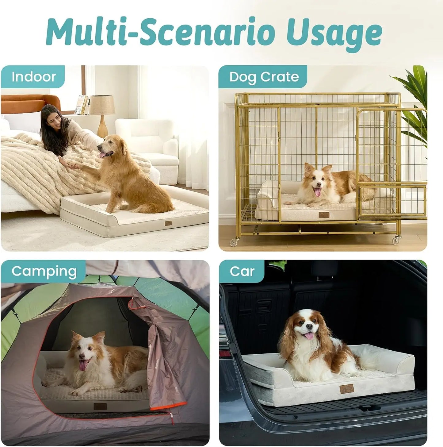 Orthopedic Dog Bed for Large Dogs, XL U-Shaped Sofa with Waterproof Lining, Egg Crate Foam Support Up to 100 lbs, Beige