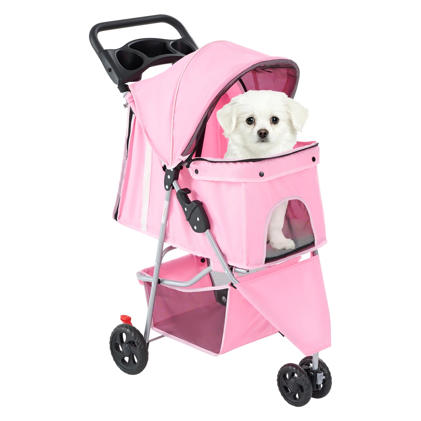 3 Wheel Foldable Pet Stroller For Small Dogs And Cats With Mesh Cup Holder