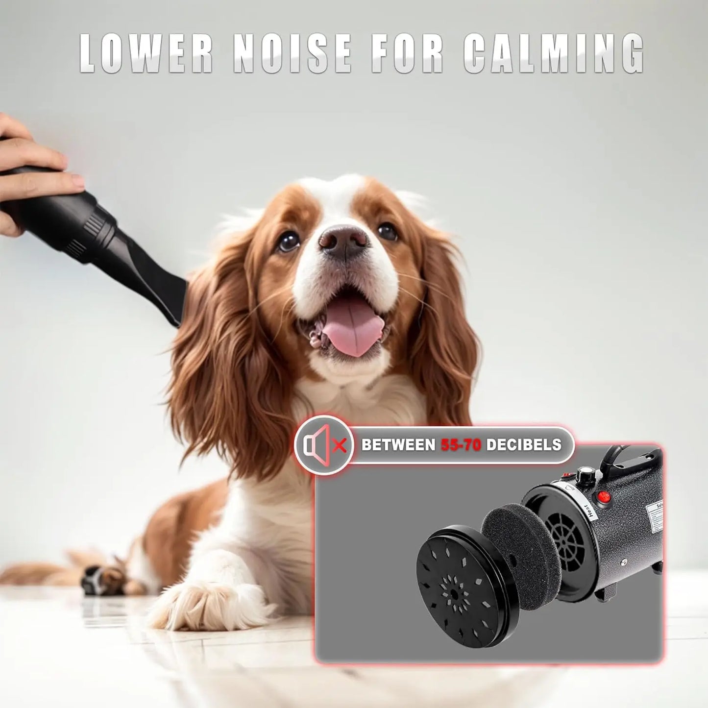Professional High Velocity Dog Hair Dryer with Adjustable Speed, 4 Nozzles and 2 Temperature Settings for Pet Grooming