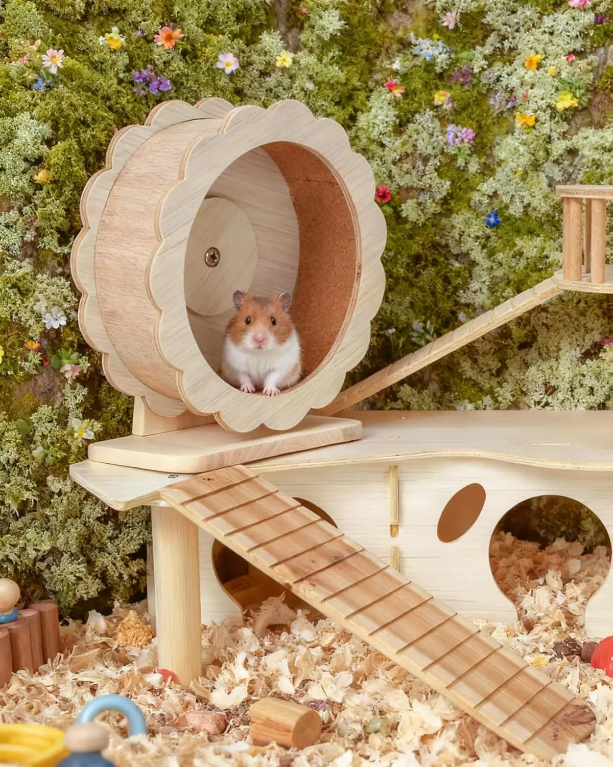 Wooden Hamster Wheel Silent Exercise For Dwarf Hamsters And Gerbils