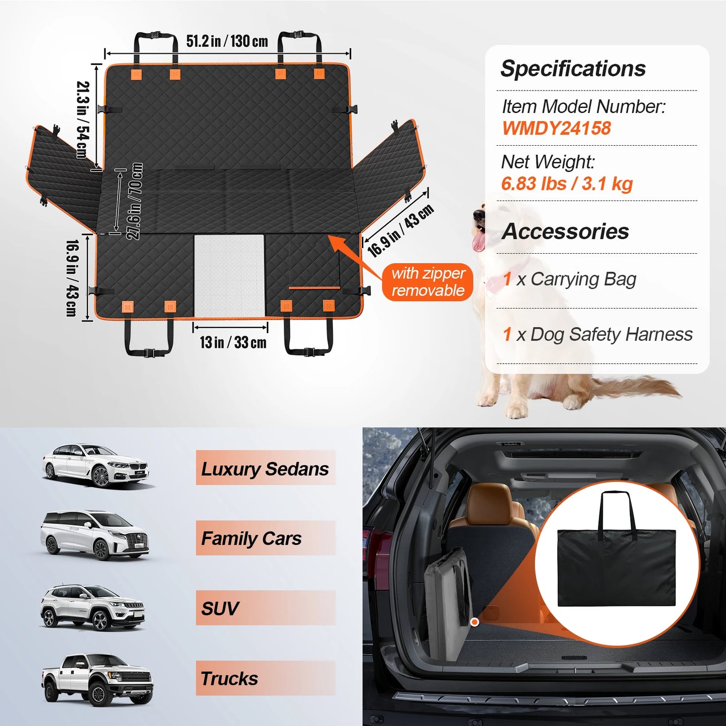 SucceBuy Back Seat Extender Dog Car Seat Cover With Mesh Window Storage Pocket