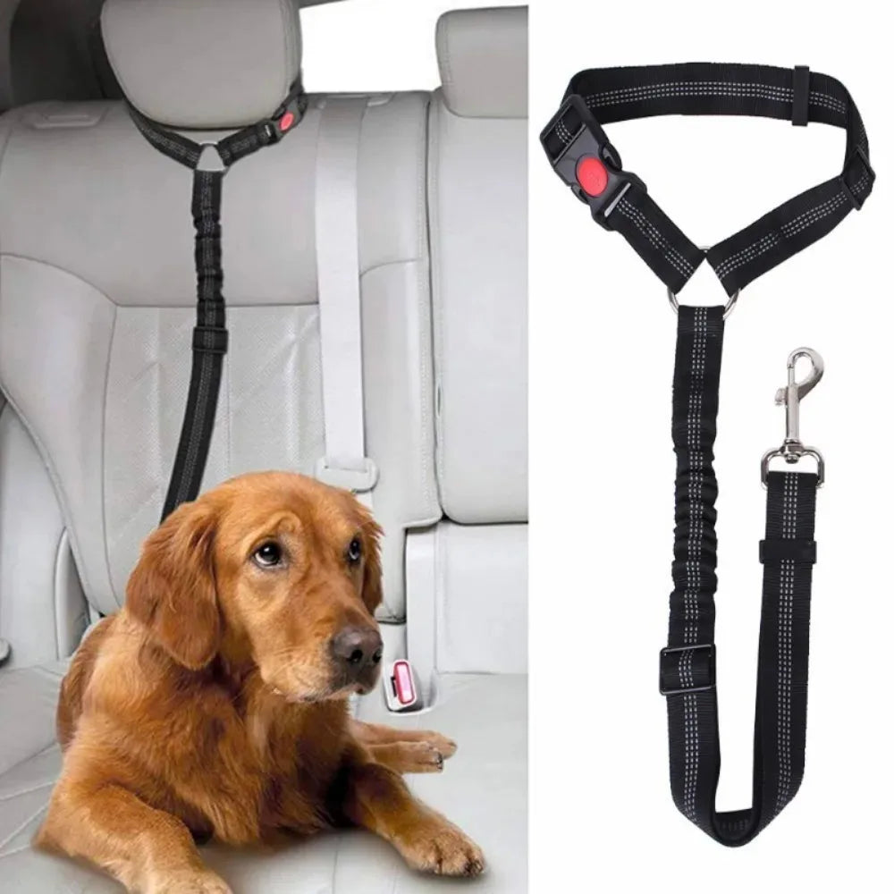 2-In-1 Dog Car Seatbelt Restraint Reflective Safety Belt
