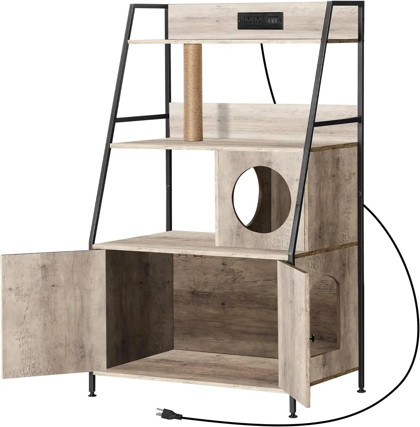 Cat Litter Box Enclosure With Shelves And Charging Station