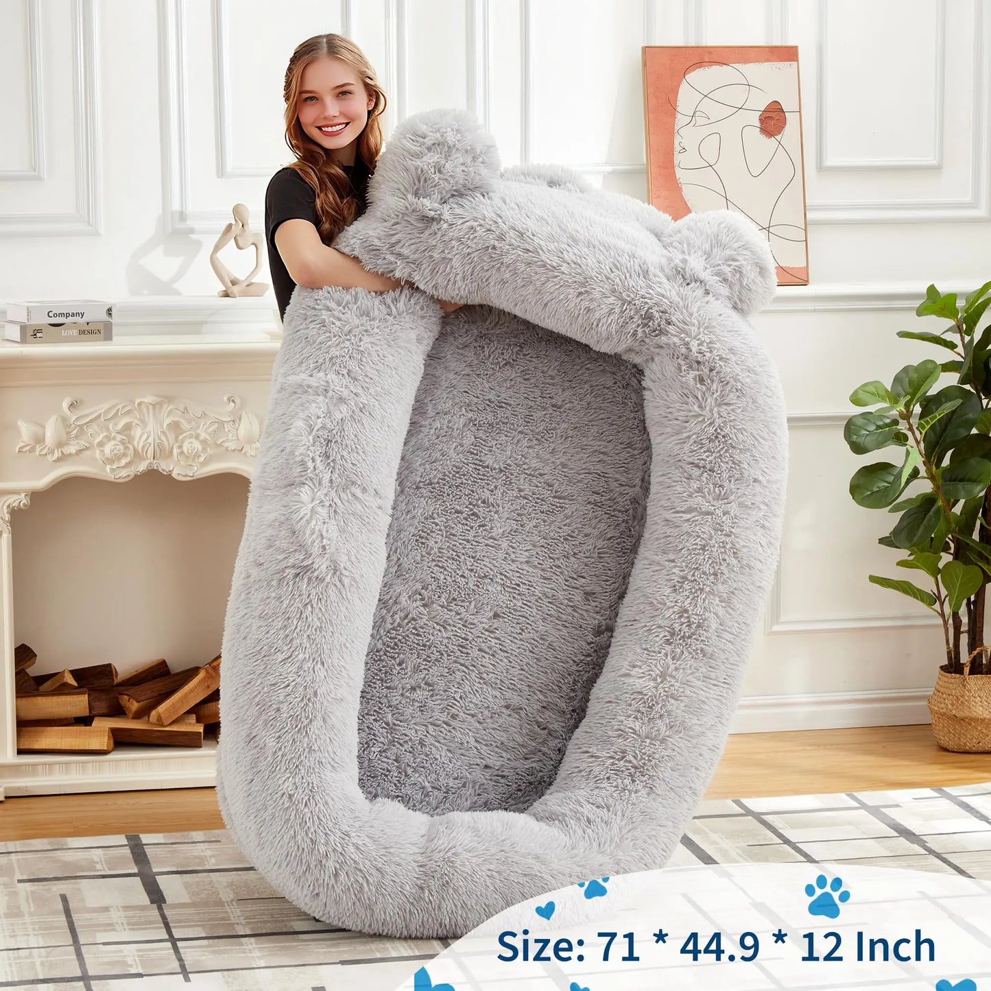 HiMISSCN Memory Foam Dog Bed With Storage Pockets And Blanket