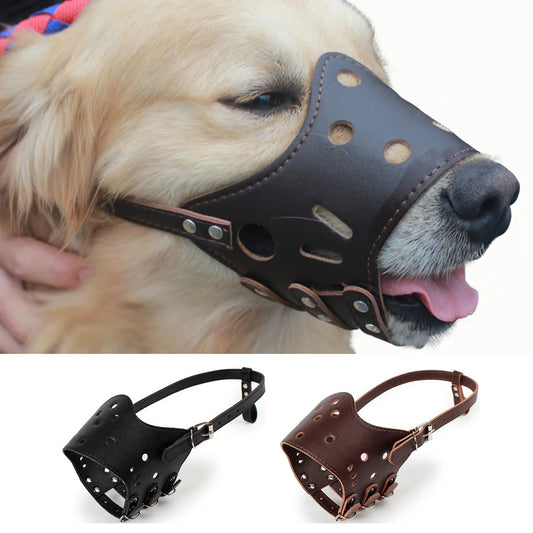 Anti Barking Dog Muzzle Adjustable PU Leather Pet Mouth Shield