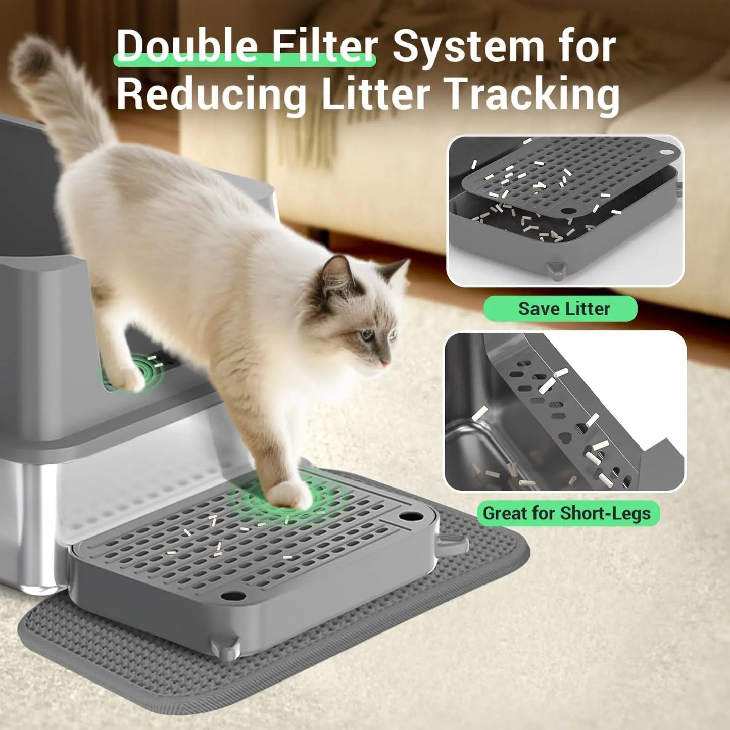 Extra Large Stainless Steel Cat Litter Box with High Sides, 29x21x14 Inches for Big and Overweight Cats, Non-Stick Easy Clean