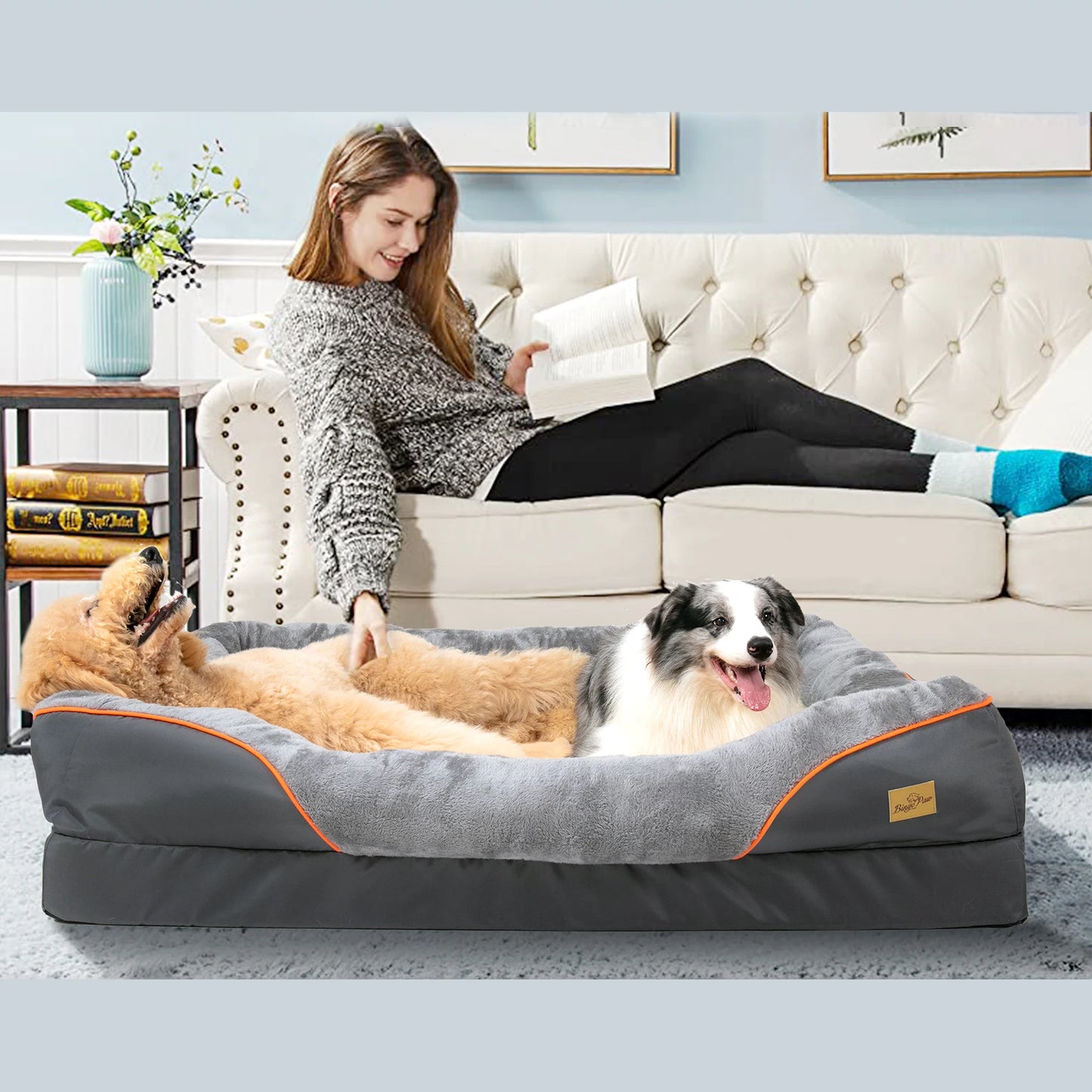 BINGOPAWCN Large Dog Bed With Waterproof Removable Washable Cover