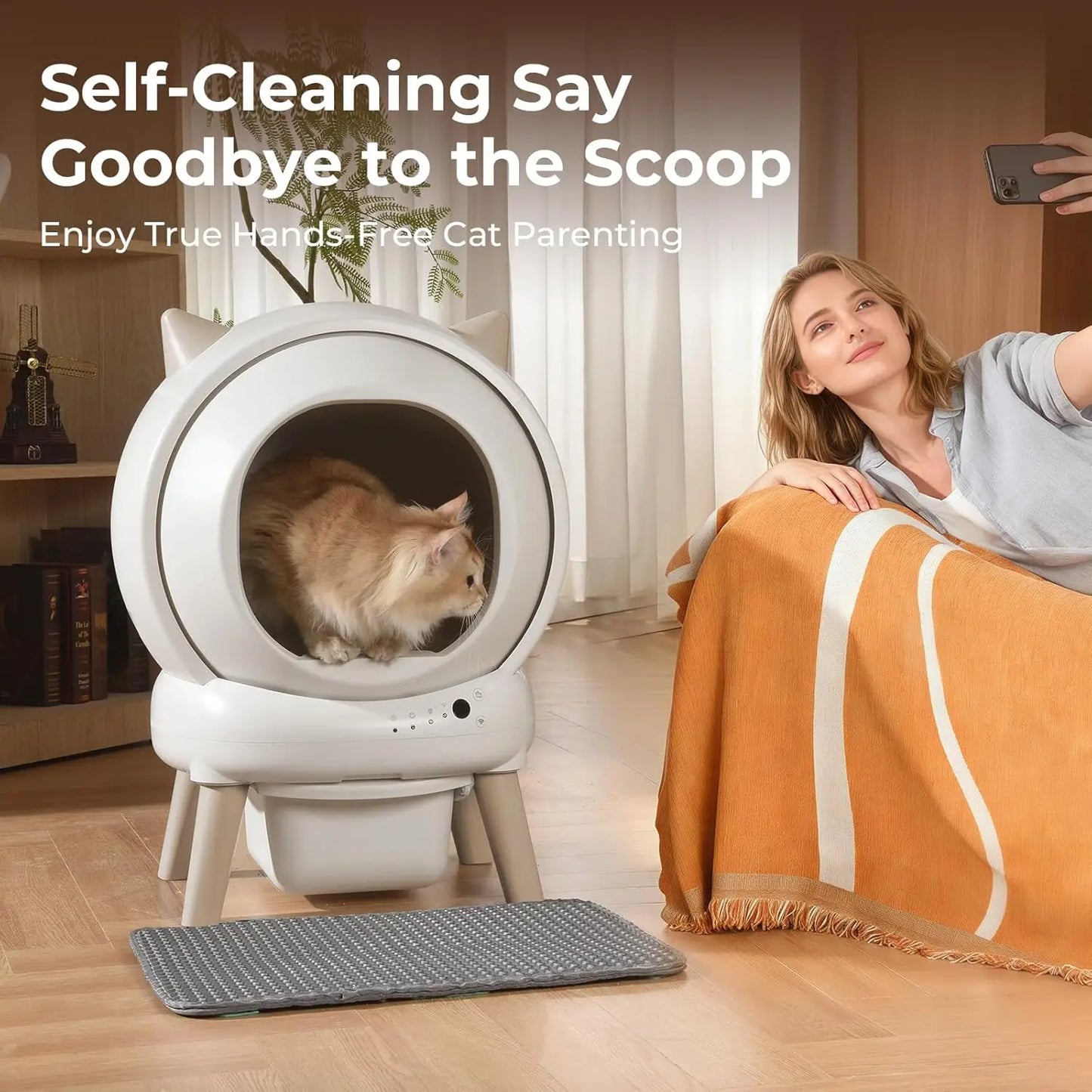 Automatic Cat Litter Box - E2 Self Cleaning Litter Box Smart Robot for Multiple Cats, APP Real-Time Monitor, Weight, Customized