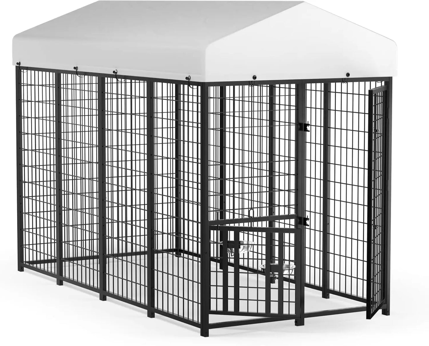 Outdoor Dog Kennel With Roof Heavy Duty Steel Run Enclosure Waterproof Canopy
