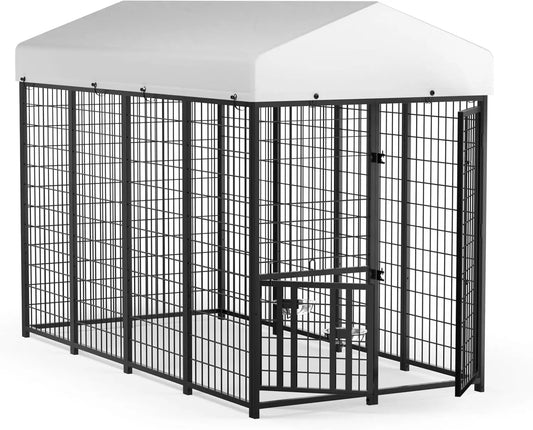 Outdoor Dog Kennel With Roof Heavy Duty Steel Run Enclosure Waterproof Canopy