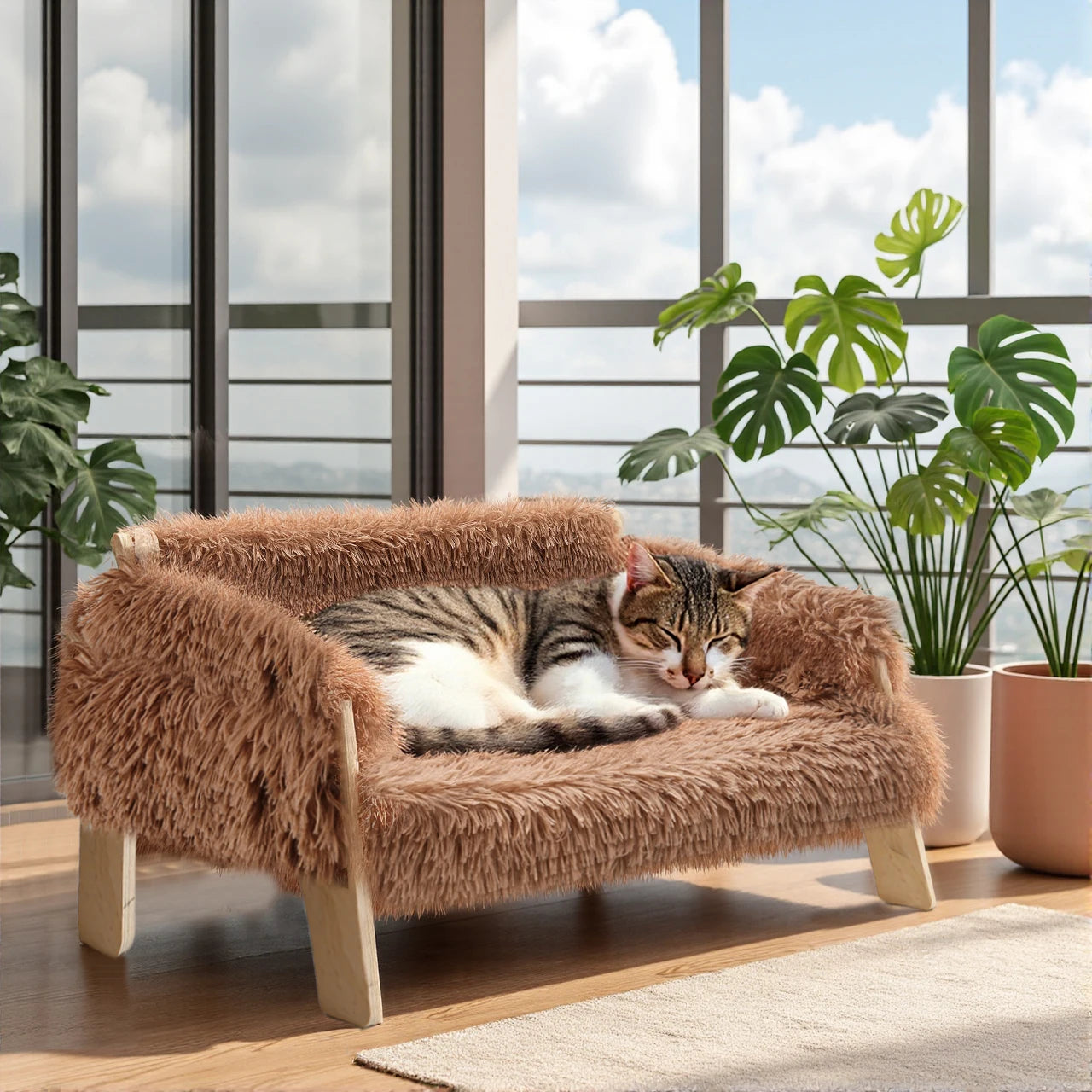 NONECN Wooden Raised Cat Sofa Bed For Indoor Cats