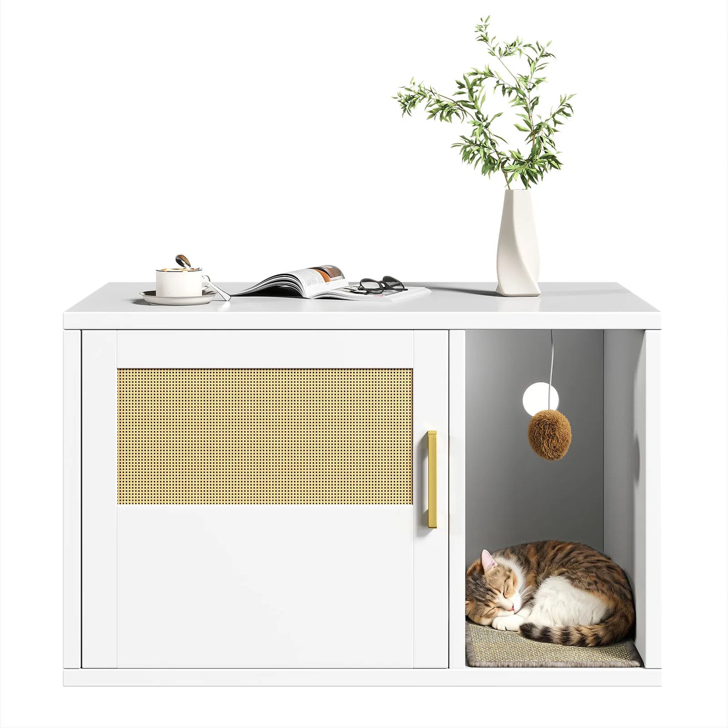 Modern Cat House Cat Litter Box Cabinet Multifunctional Washroom End Table for Bedroom Living Room Cat Litter Box Cabinet