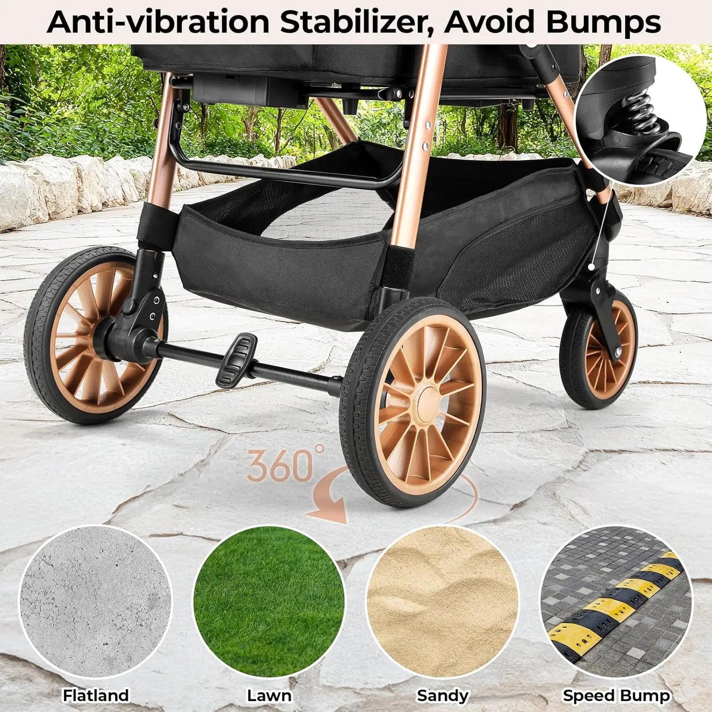 360 Degree High Wheels Foldable Pet Stroller 2in1 Dog Cat Buggy Max Load 25 Kg