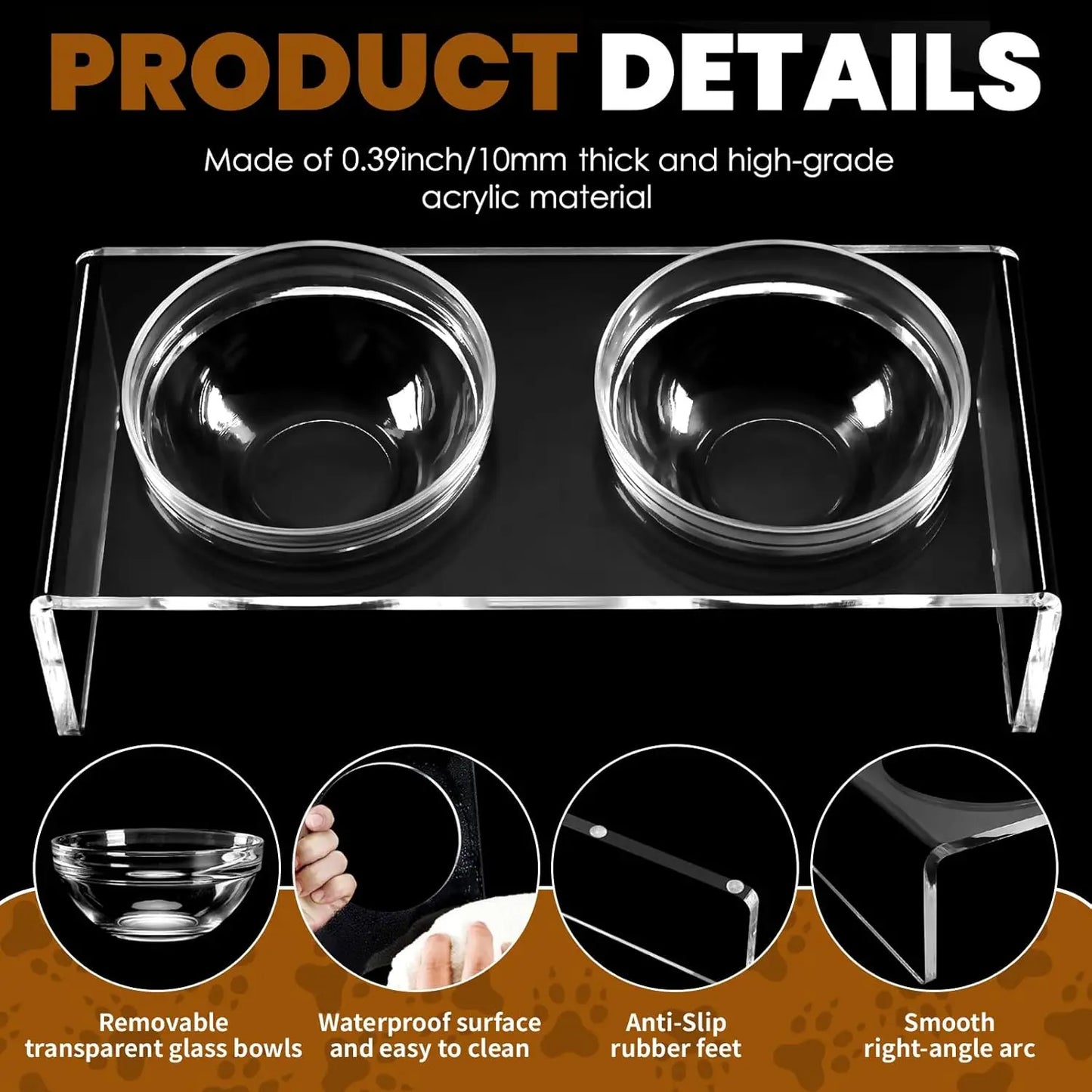 Elevated Pet Feeder Stand with Removable Stainless Steel and Glass Bowls, Perfect for Large Dogs