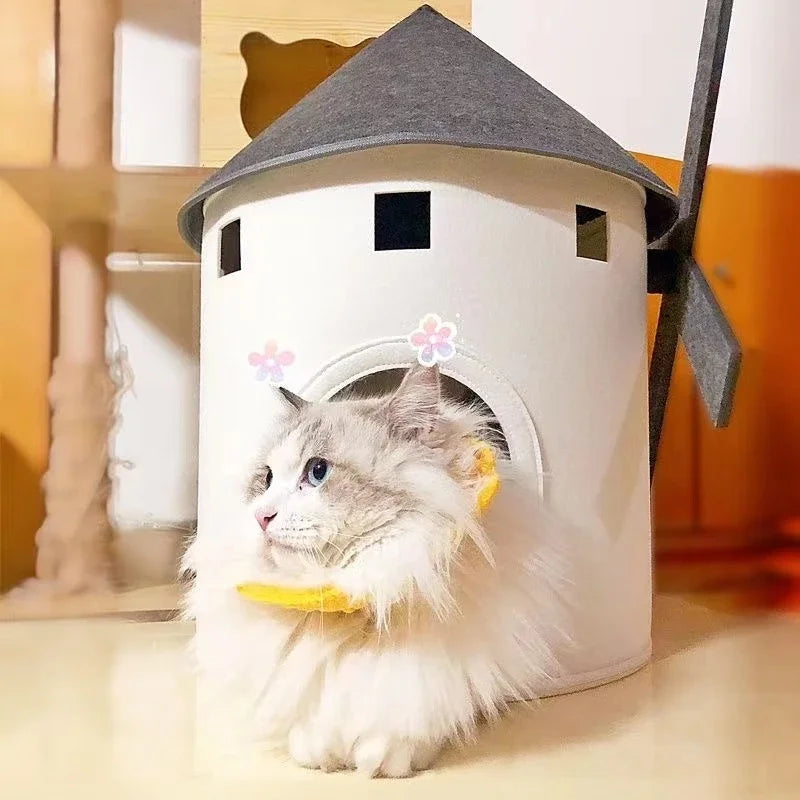 NONECN Windmill Cat House Bed Tower Enclosed Cat Home