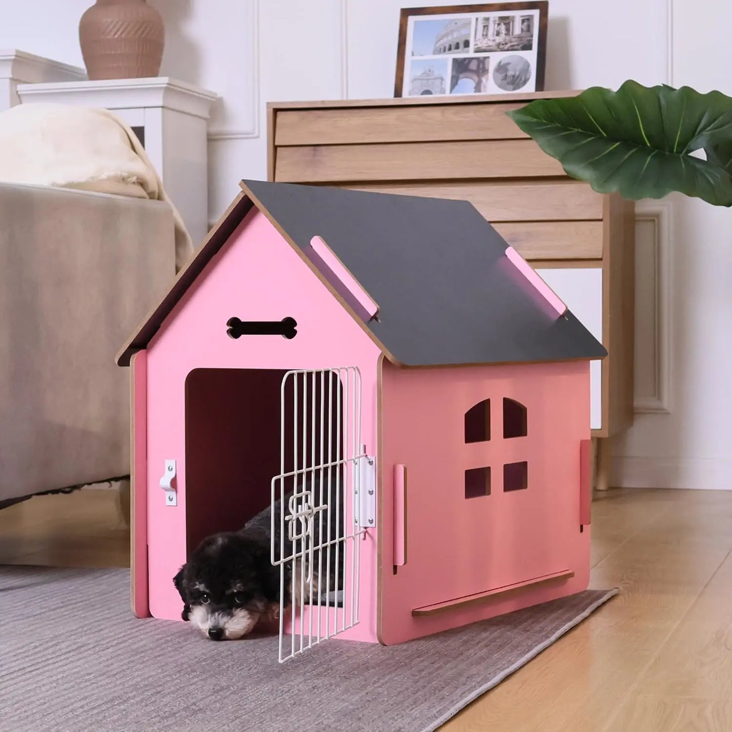 Cozy Wooden Indoor Pet House for Small Dogs and Cats, with Air Vents and Elevated Floor