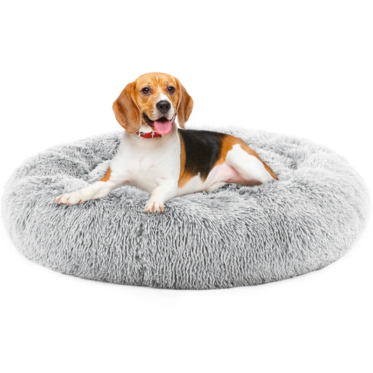 JHK Calming Washable Dog Bed Round Plush Faux Fur Cozy