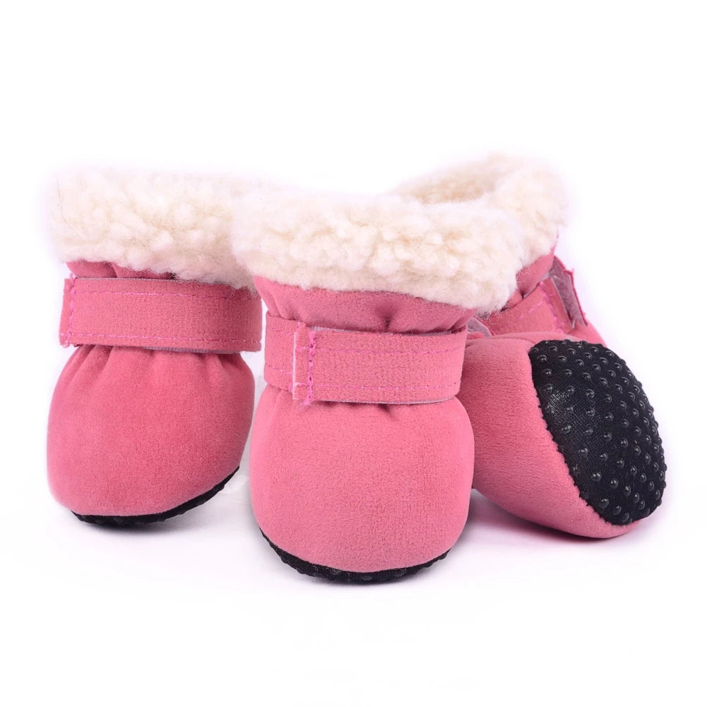 NONECN Plush Dog Boots 4 Pack Warm Anti Slip Shoes